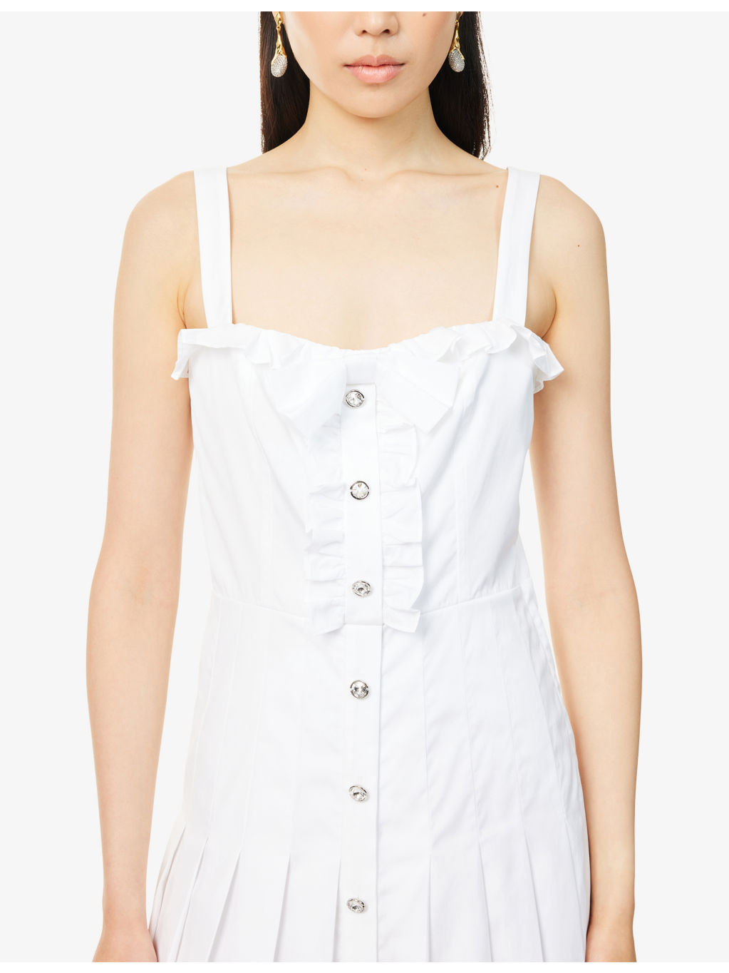 Pleated Shoulder-Straps Cotton-Poplin Midi Dress - 5