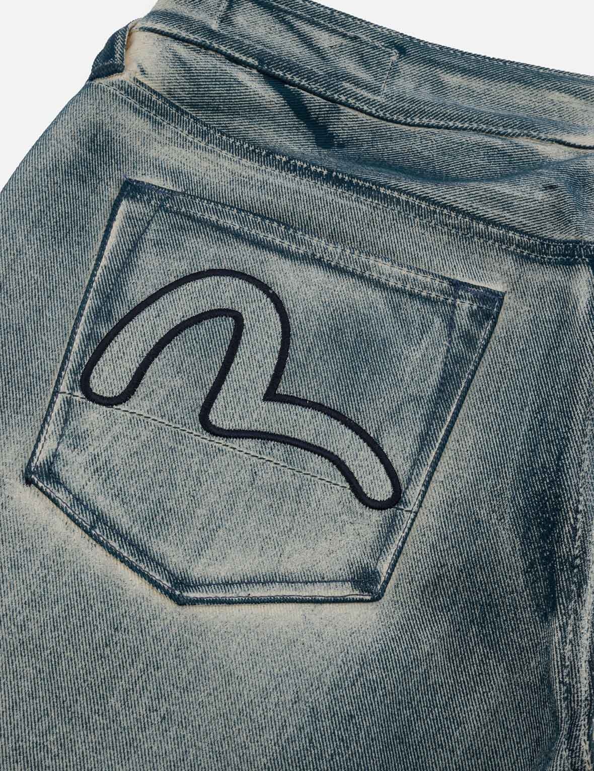 KAMON AND SEAGULL APPLIQUÉ WITH RUBBING PRINT REGULAR STRAIGHT FIT JEANS #2008 - 7