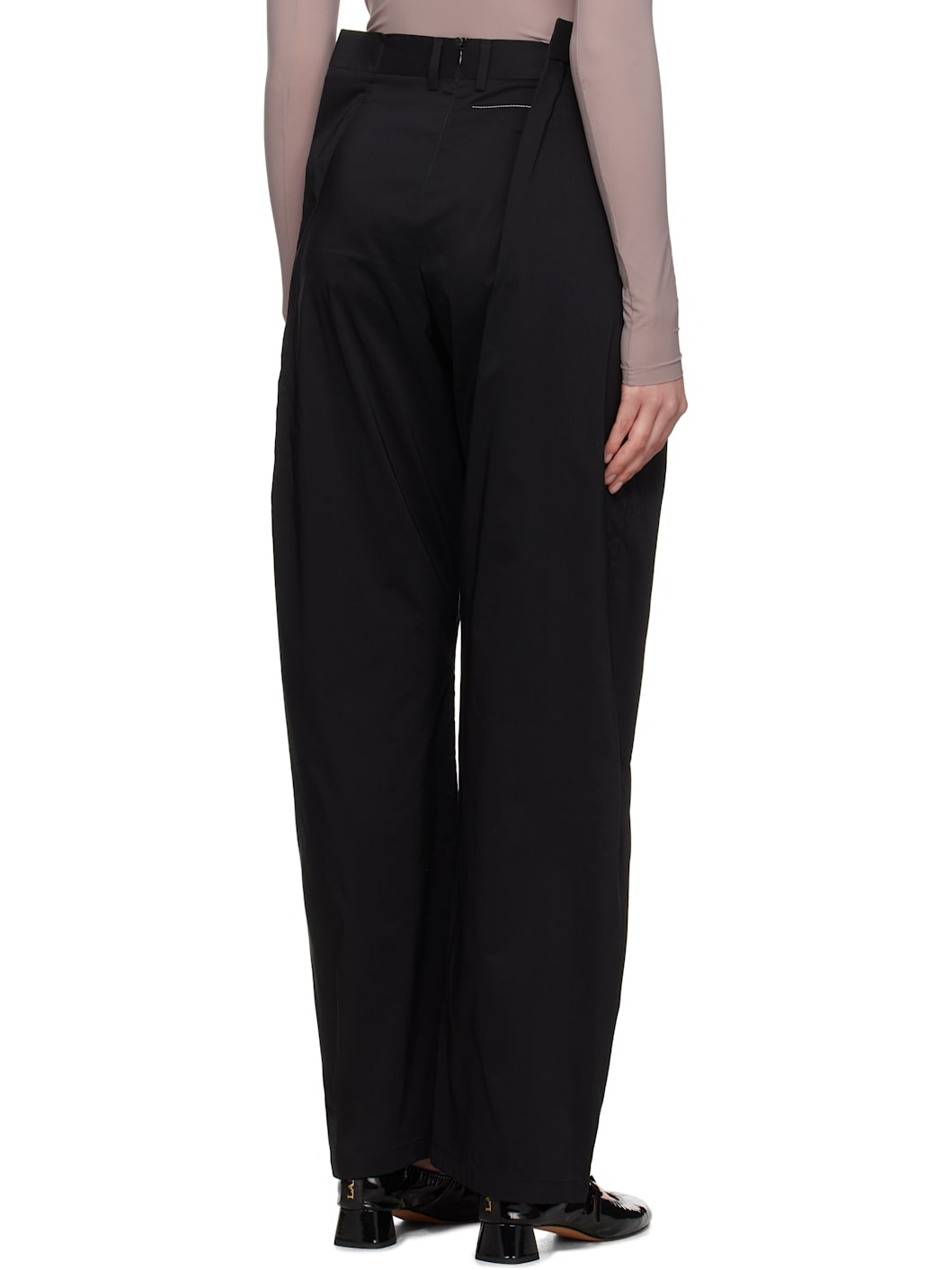Black Poly-Cotton Shirting Darting Trousers - 3