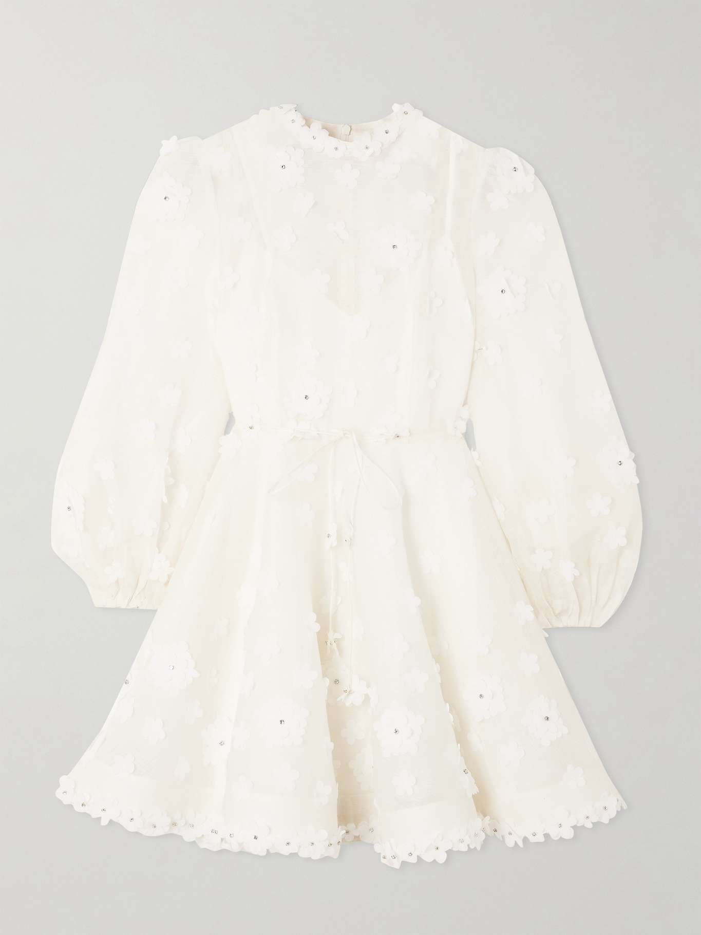 Matchmaker Liftoff embellished appliquéd linen and silk-blend mini dress - 1
