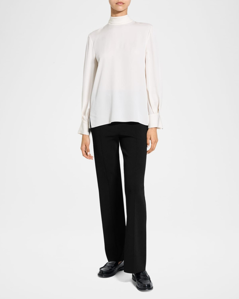 Theory Long-Sleeve Silk Tie-Neck Blouse outlook