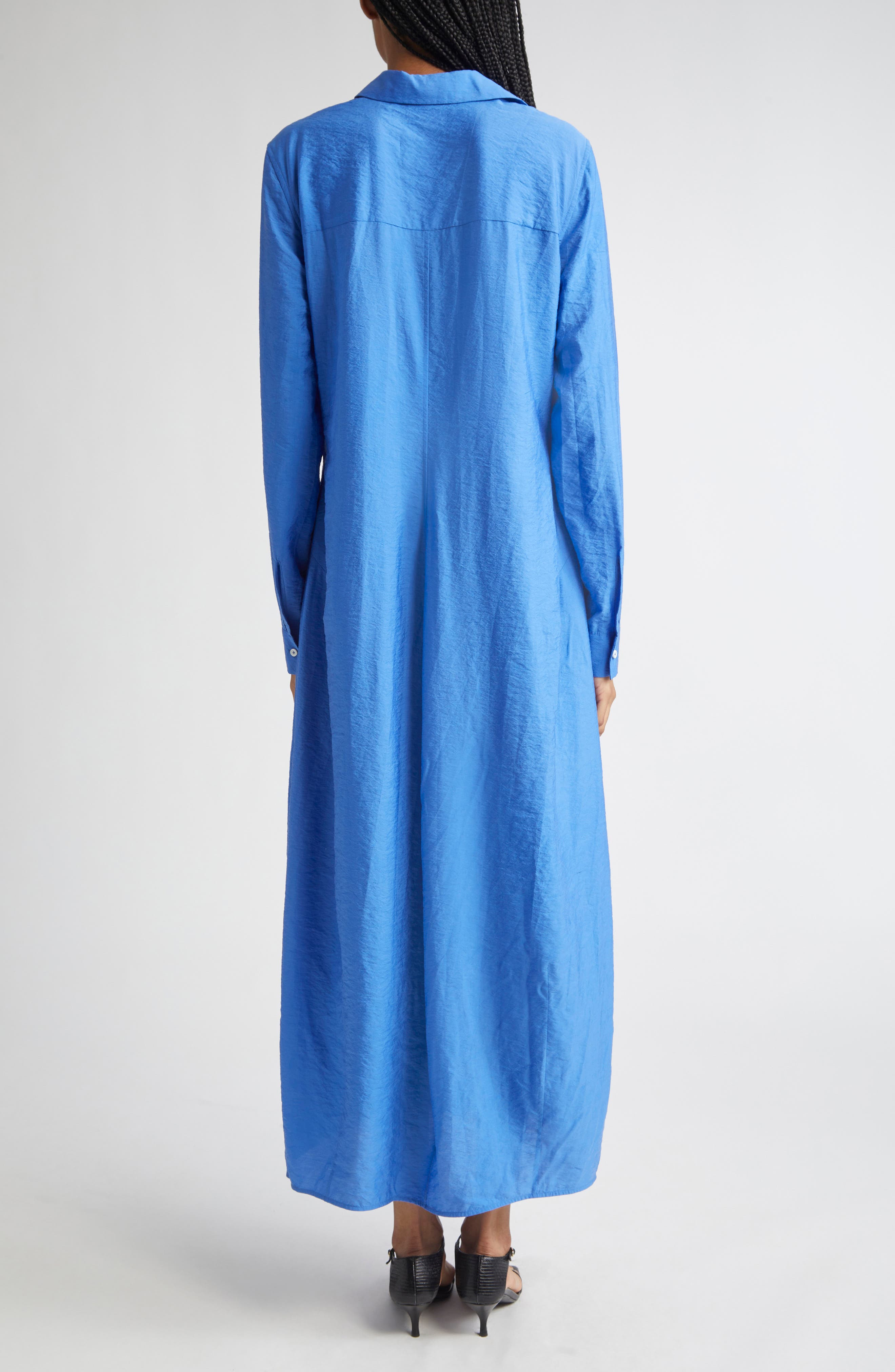 TOTEME Parachute Long Sleeve Silk Blend Maxi Shirtdress in Cobalt at Nordstrom - 2
