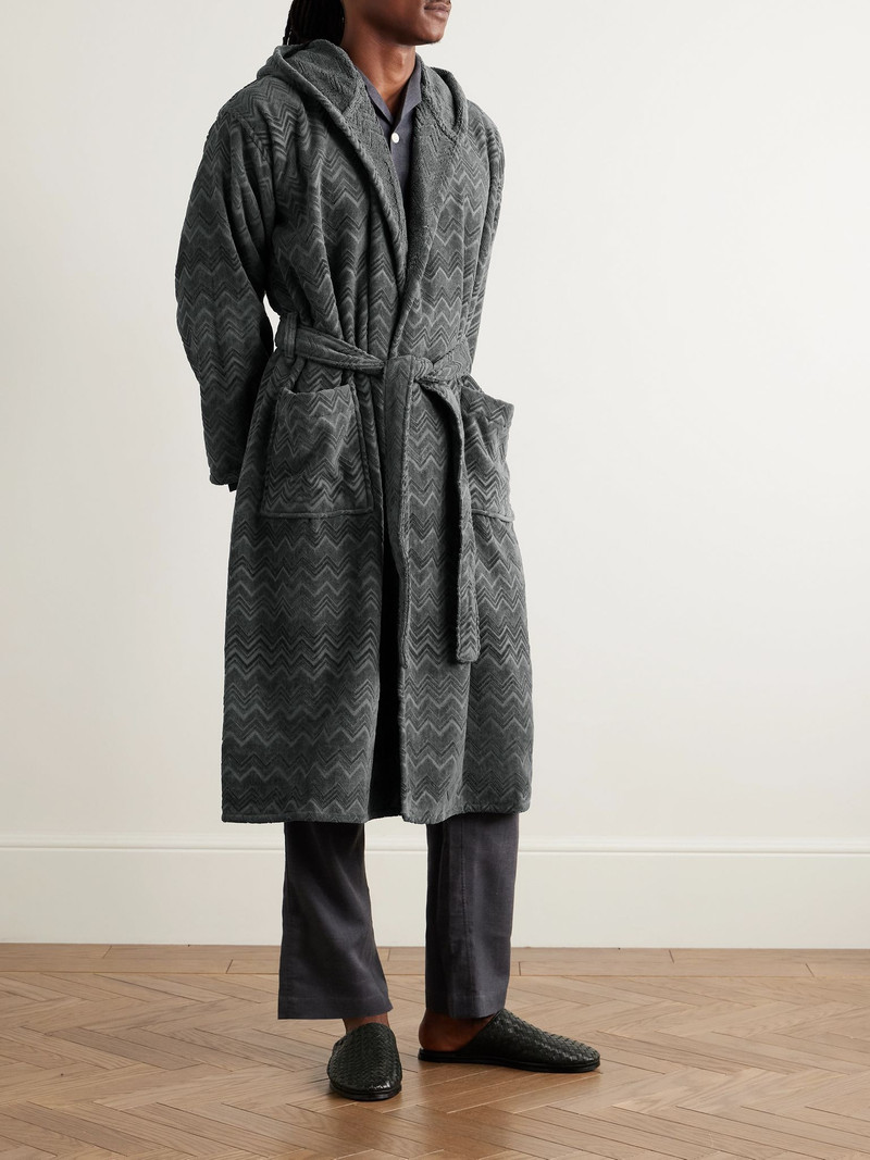 Missoni Chalk Striped Cotton-Terry Jacquard Hooded Robe Gray outlook