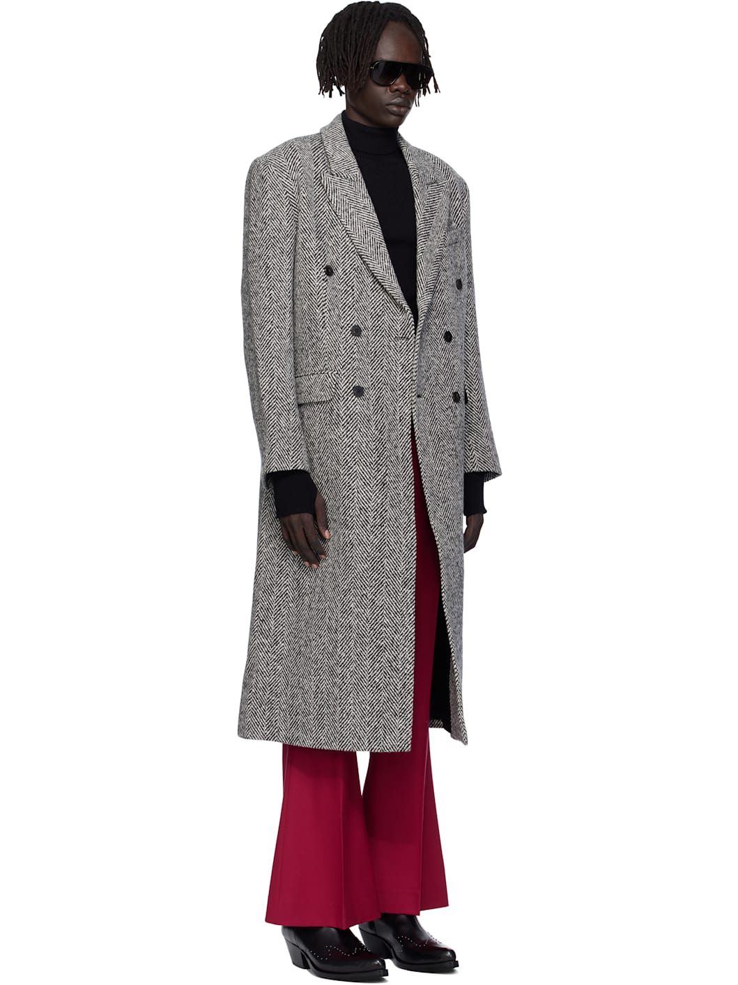 Black & White Double-Breasted Coat - 2