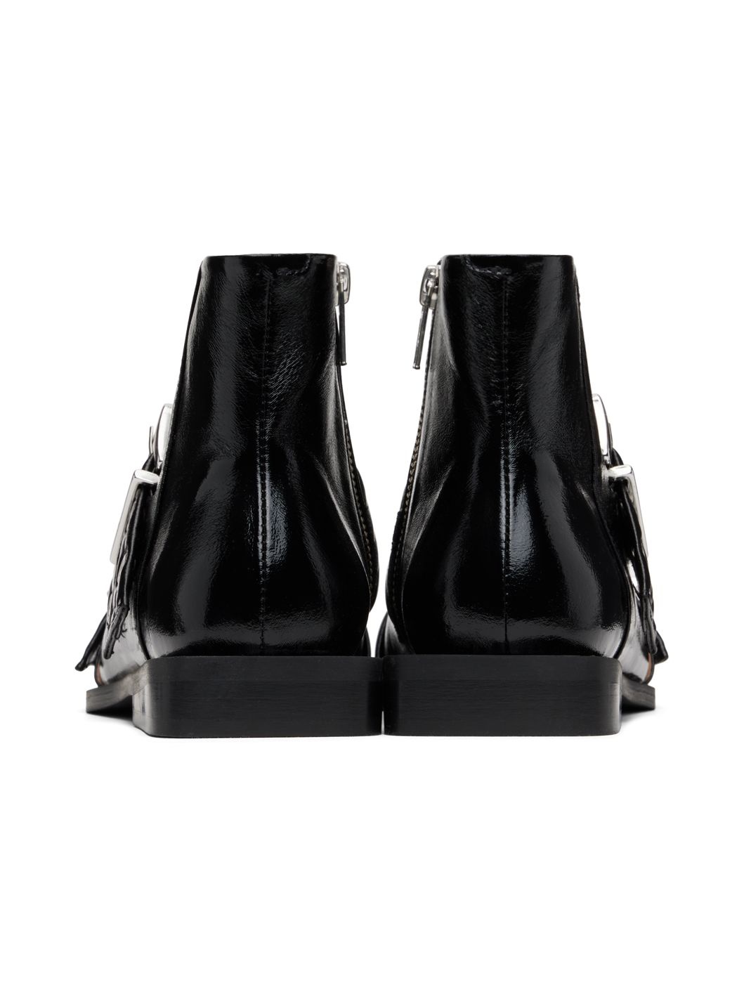 Black Feminine Buckle Flat Boots - 2