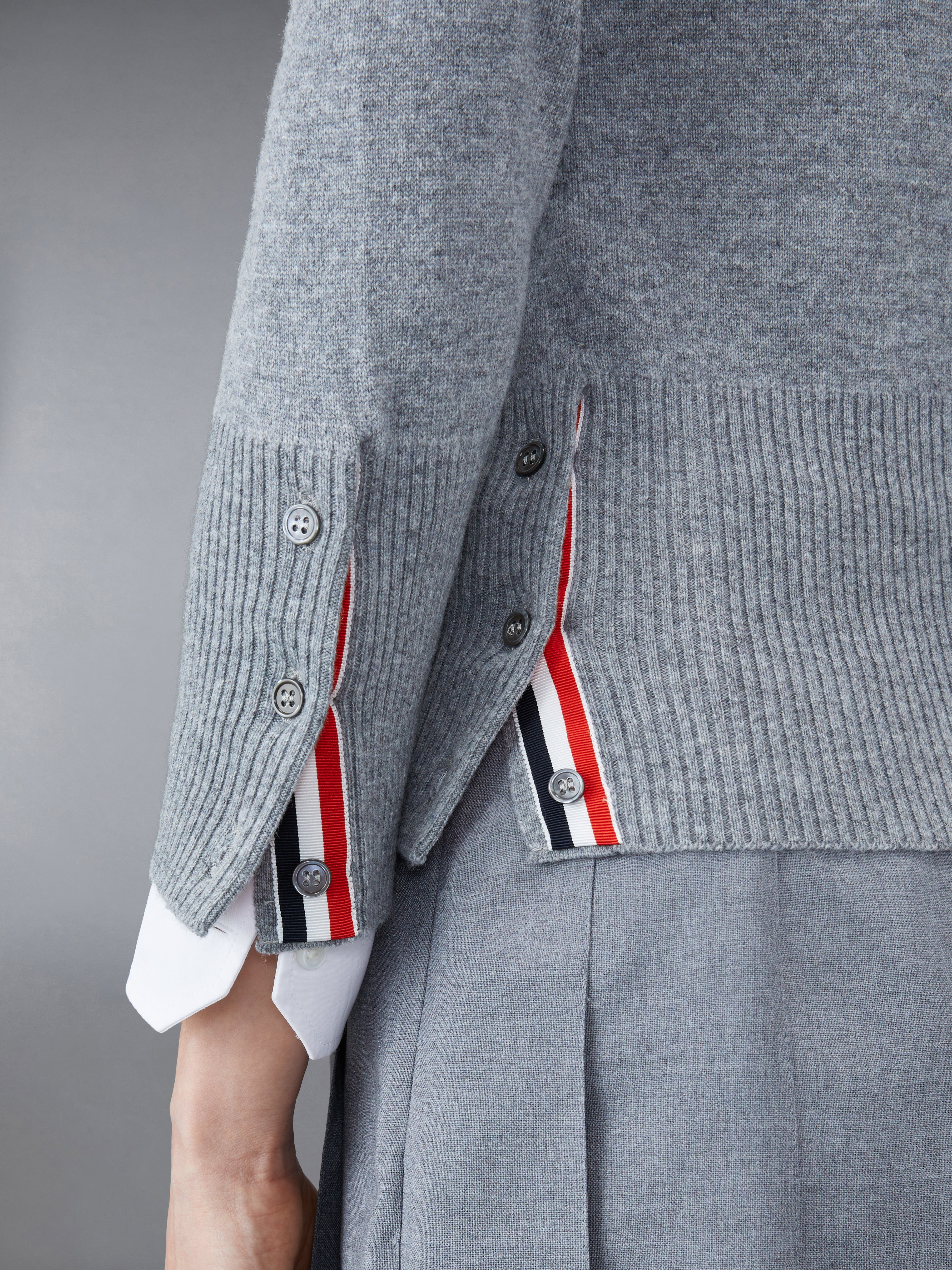 Light Grey Cashmere 4-Bar Classic Crew Neck Pullover - 5