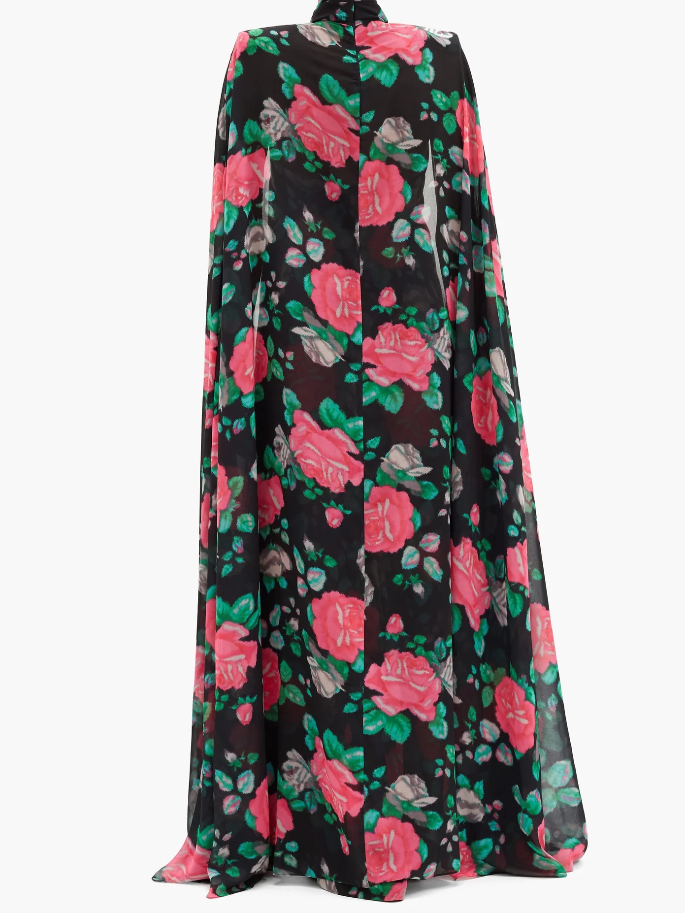 Rose cape-sleeve floral-print chiffon gown - 5