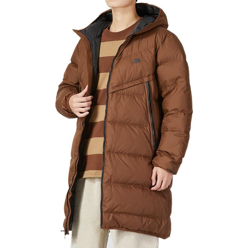 Nike hooded puffer long coat 'Brown' DV1134-259 - 8