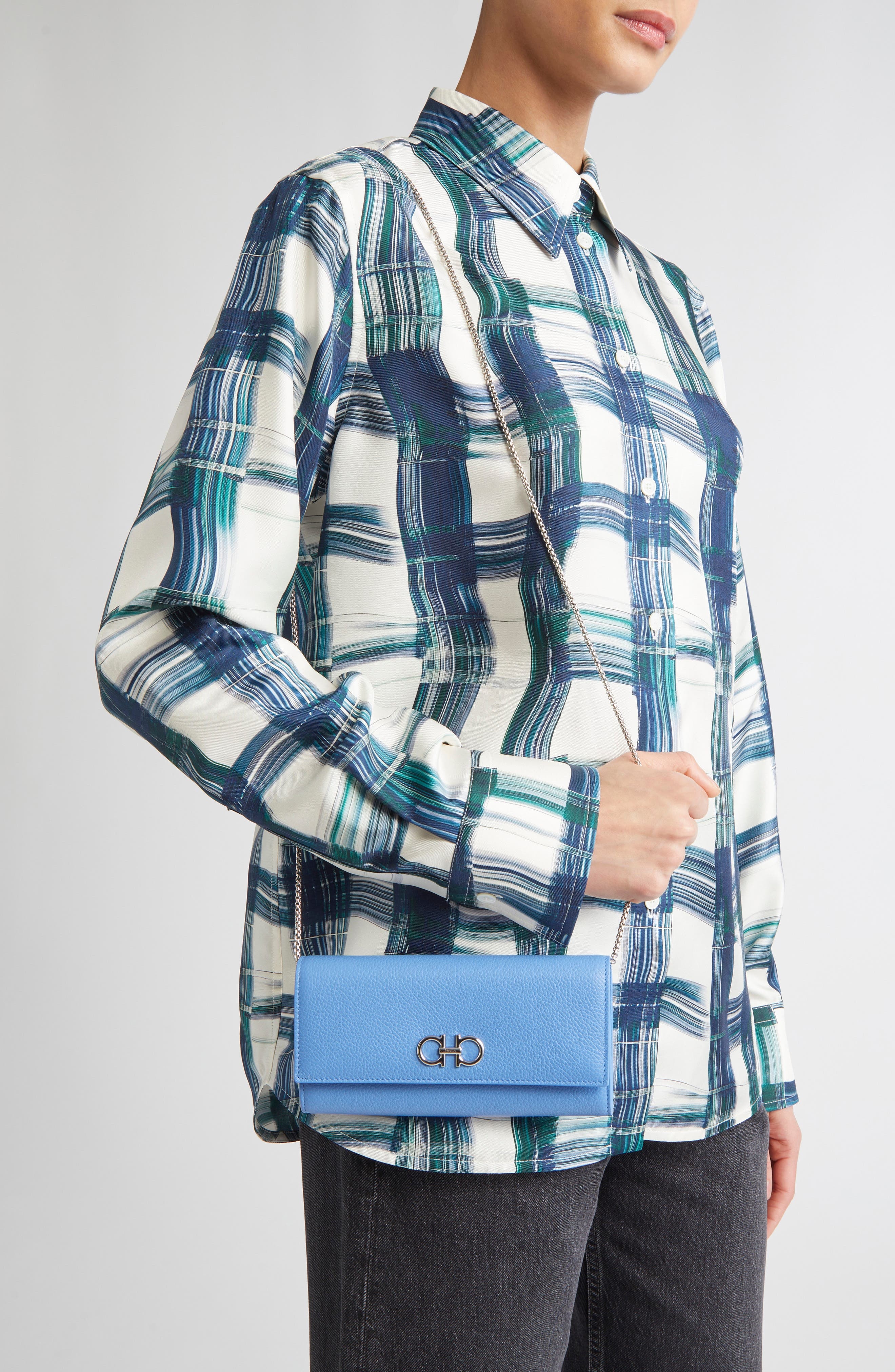 FERRAGAMO Double Gancio Leather Wallet On A Chain in Bleuet/Oxford Blue at Nordstrom - 3