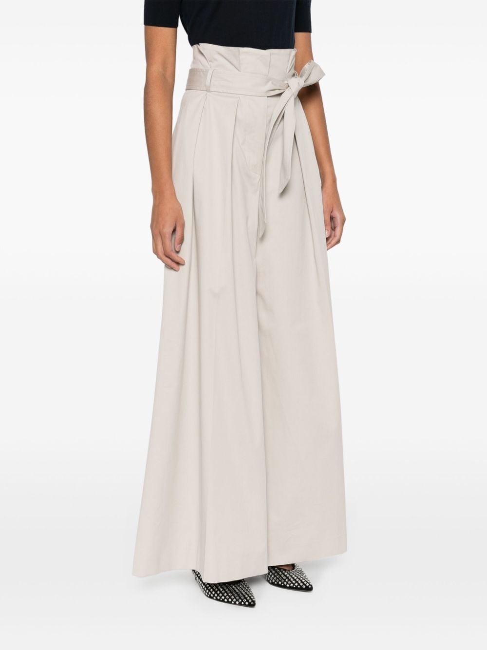pleated twill wide trousers - 3