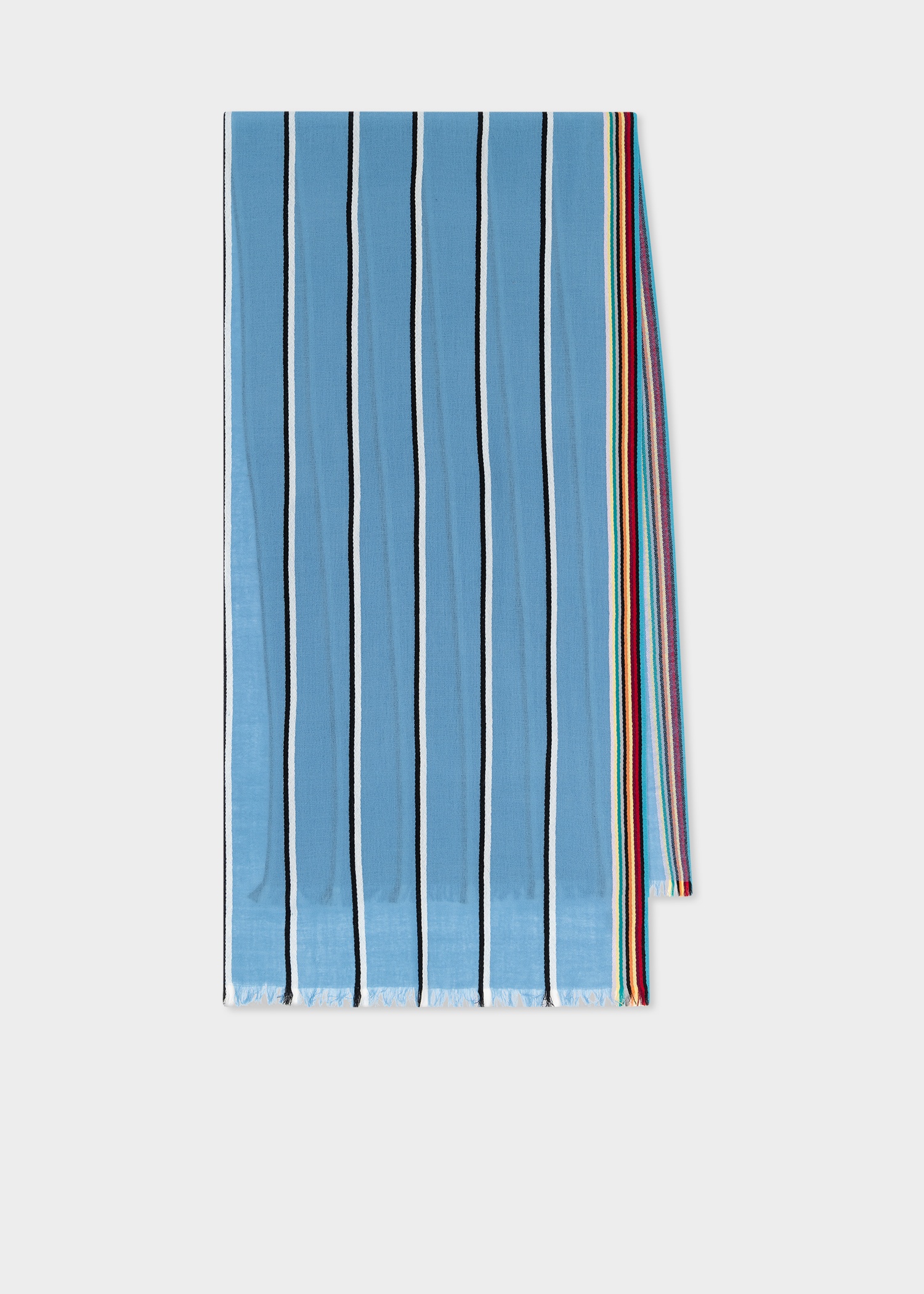 Sky Blue Artist Stripe Edge Lambswool-Cashmere Scarf - 1