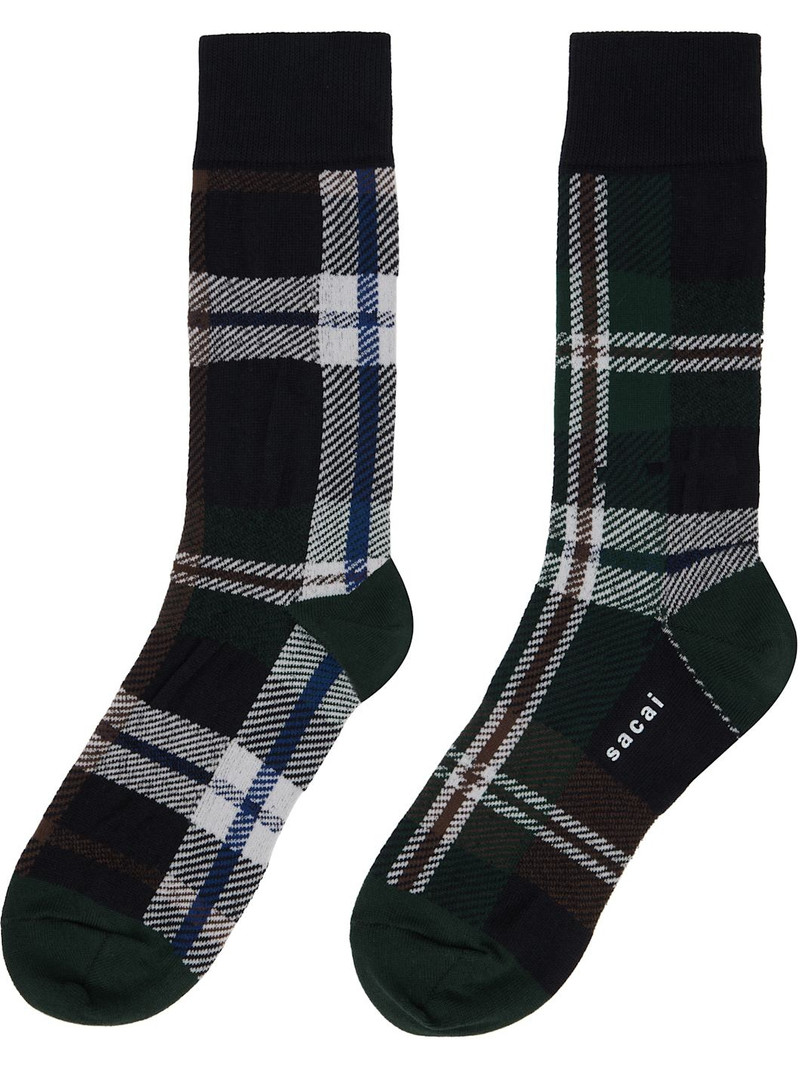 sacai Green & Brown Plaid Socks outlook