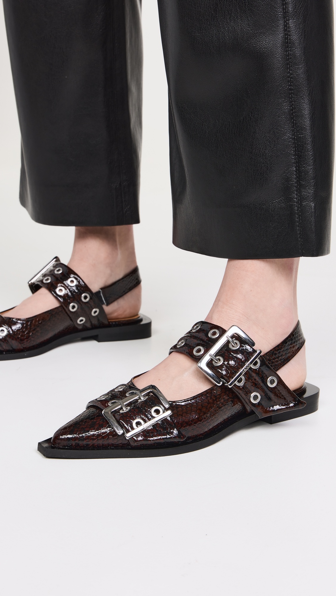 GANNI Buckle Ballerina Snake Flats | shopbop | REVERSIBLE
