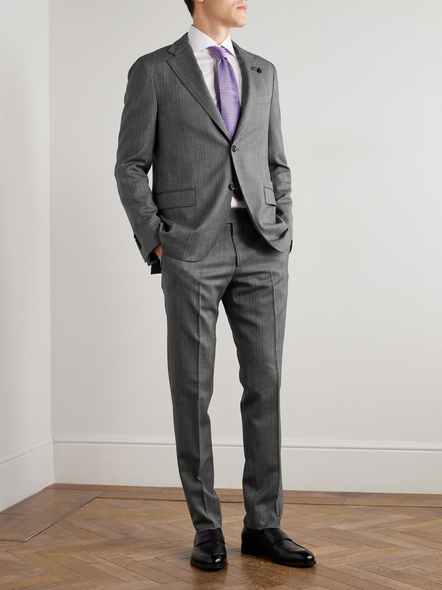 Straight-Leg Herringbone Virgin Wool-Blend Trousers Gray - 2