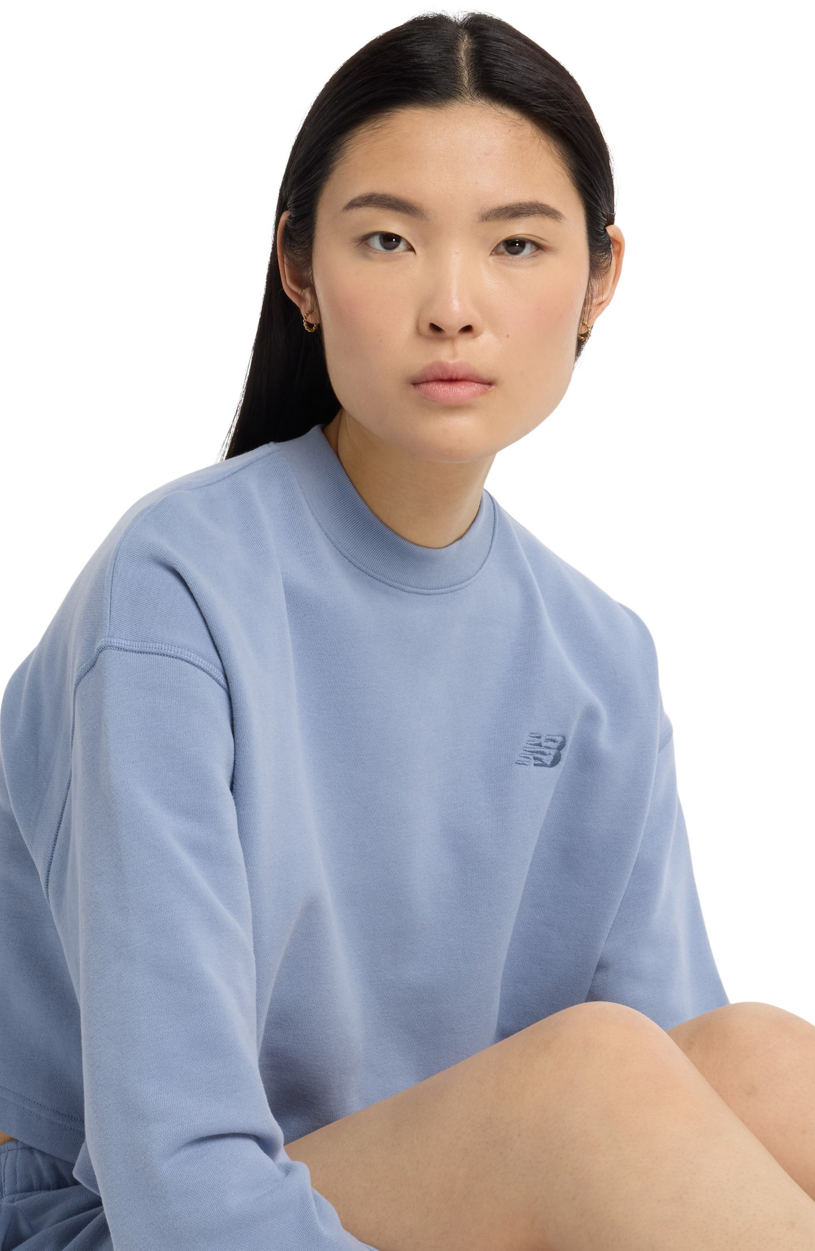 New Balance Coastal Fleece Oversize Crop Crewneck Sweatshirt in Dusk Shower at Nordstrom - 6
