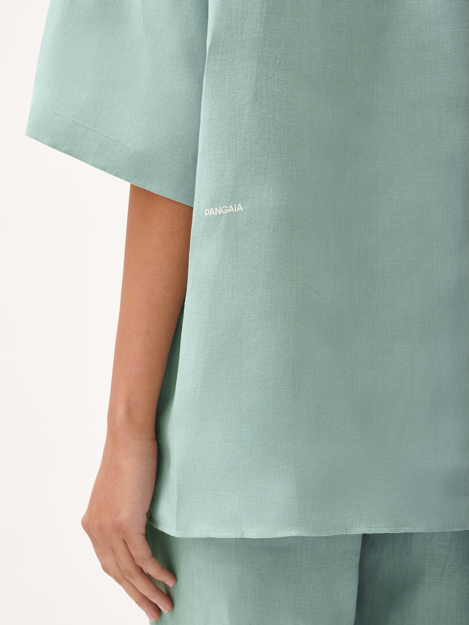 Womens DNA Aloe Linen Camp Collar Shirt - Eucalyptus Blue - 4