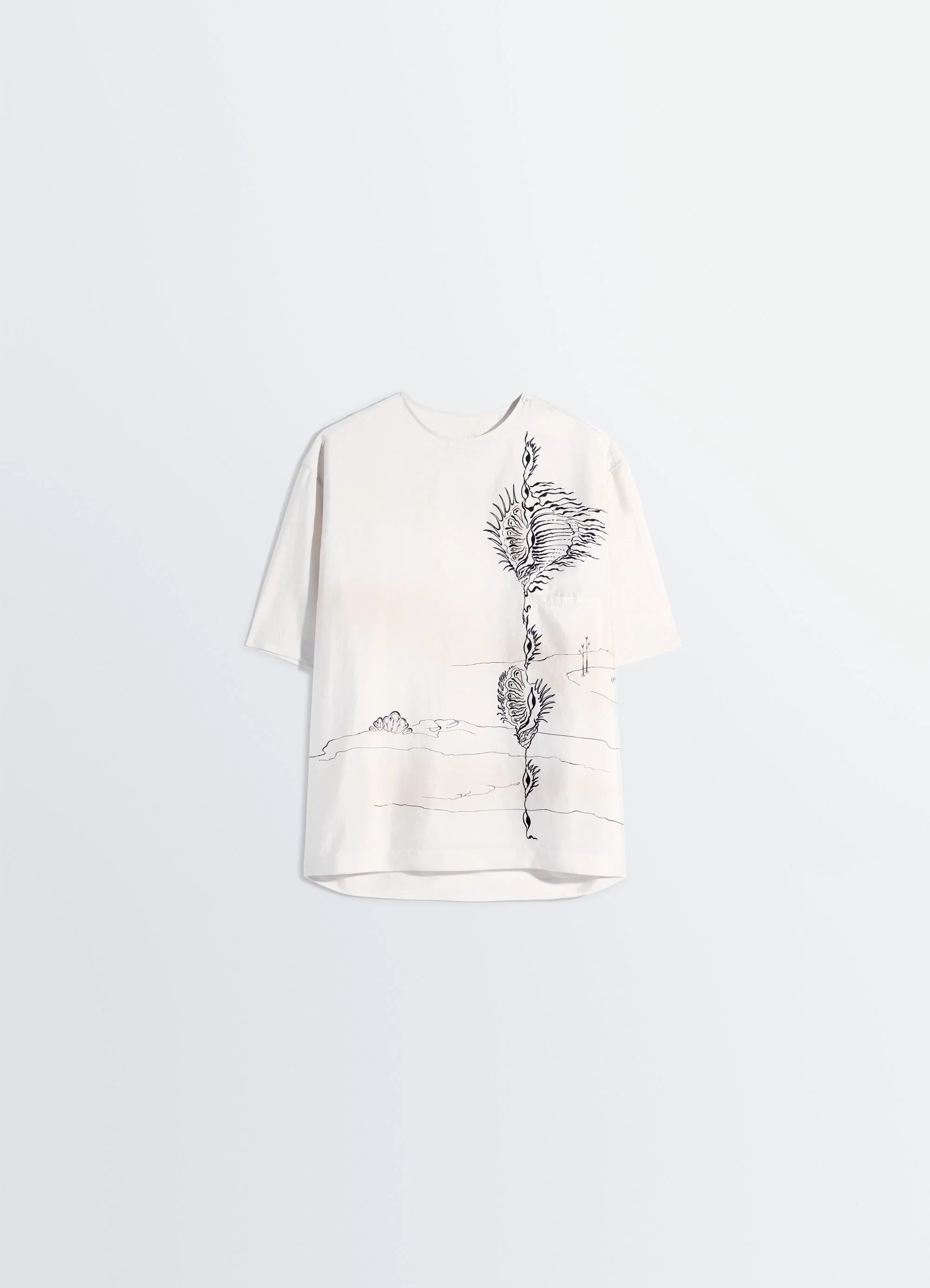 BUTTON NECK TOP IN SHELL PRINTED SILK - 1