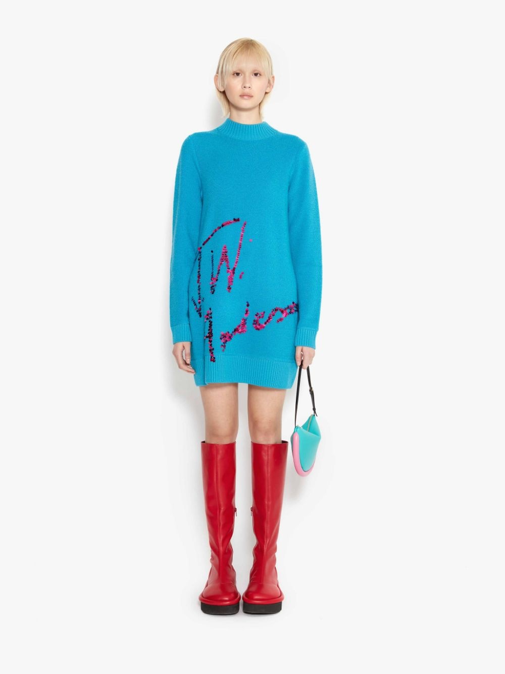 LONG SLEEVE SEQUINS LOGO MINI DRESS - 2