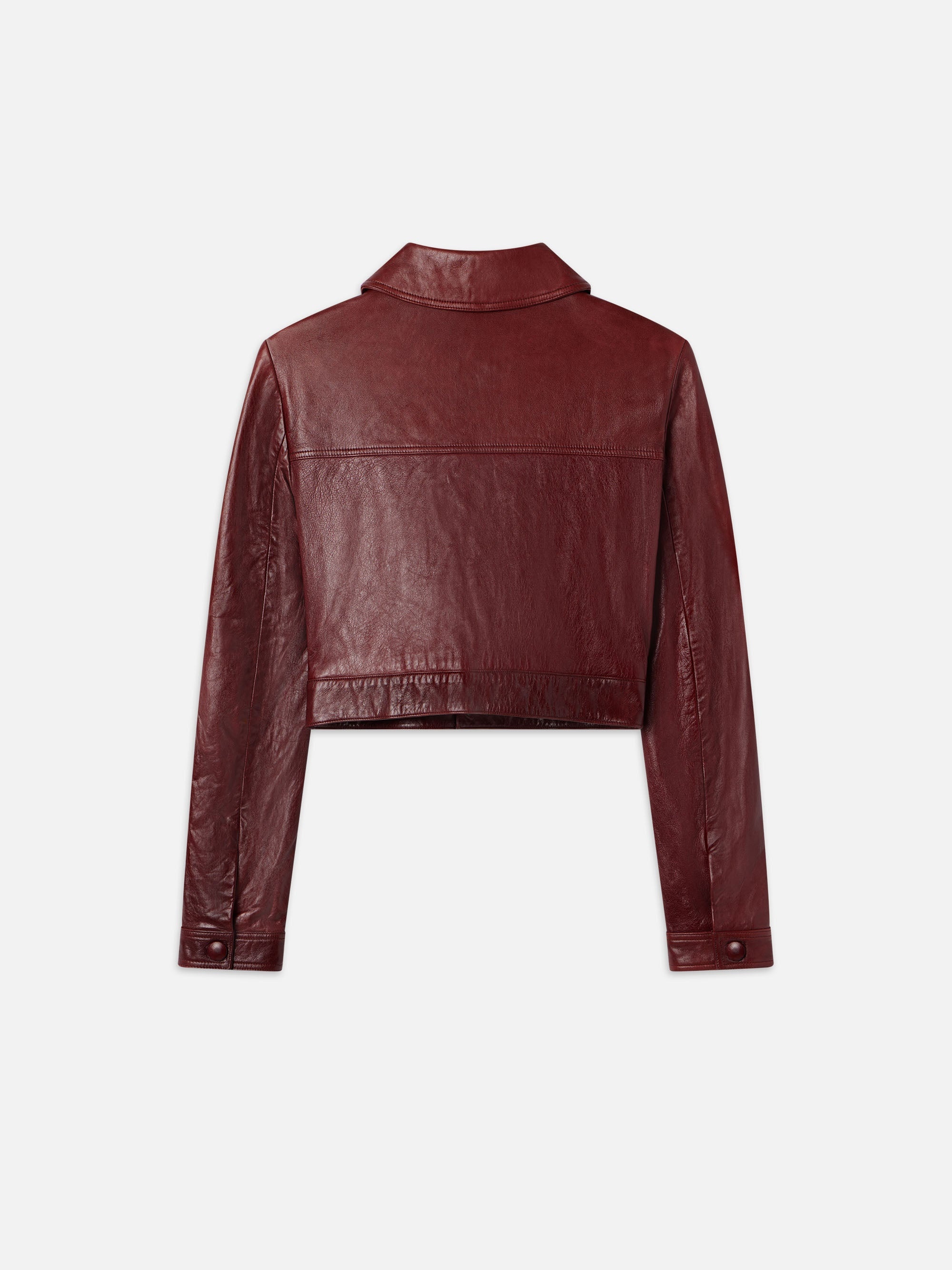 Leather Button Front Jacket in Syrah Red - 4