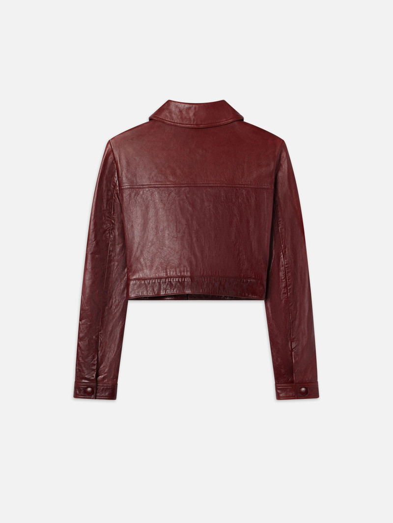 Leather Button Front Jacket in Syrah Red 4