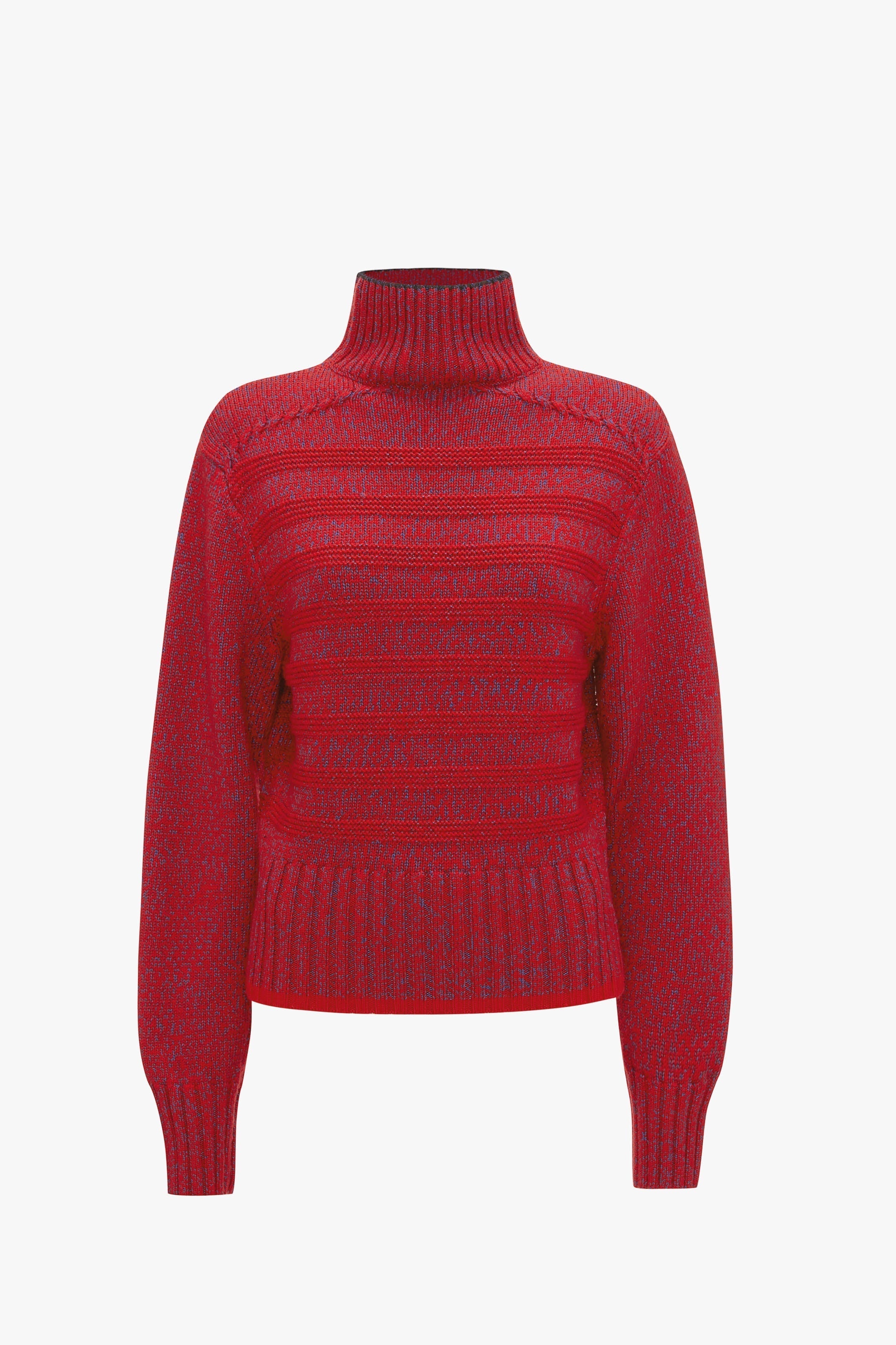 Ribbed Detail Polo Neck In Red - 1