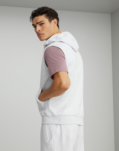 Brunello Cucinelli Techno cotton French terry sleeveless sweatshirt with zipper and hood outlook