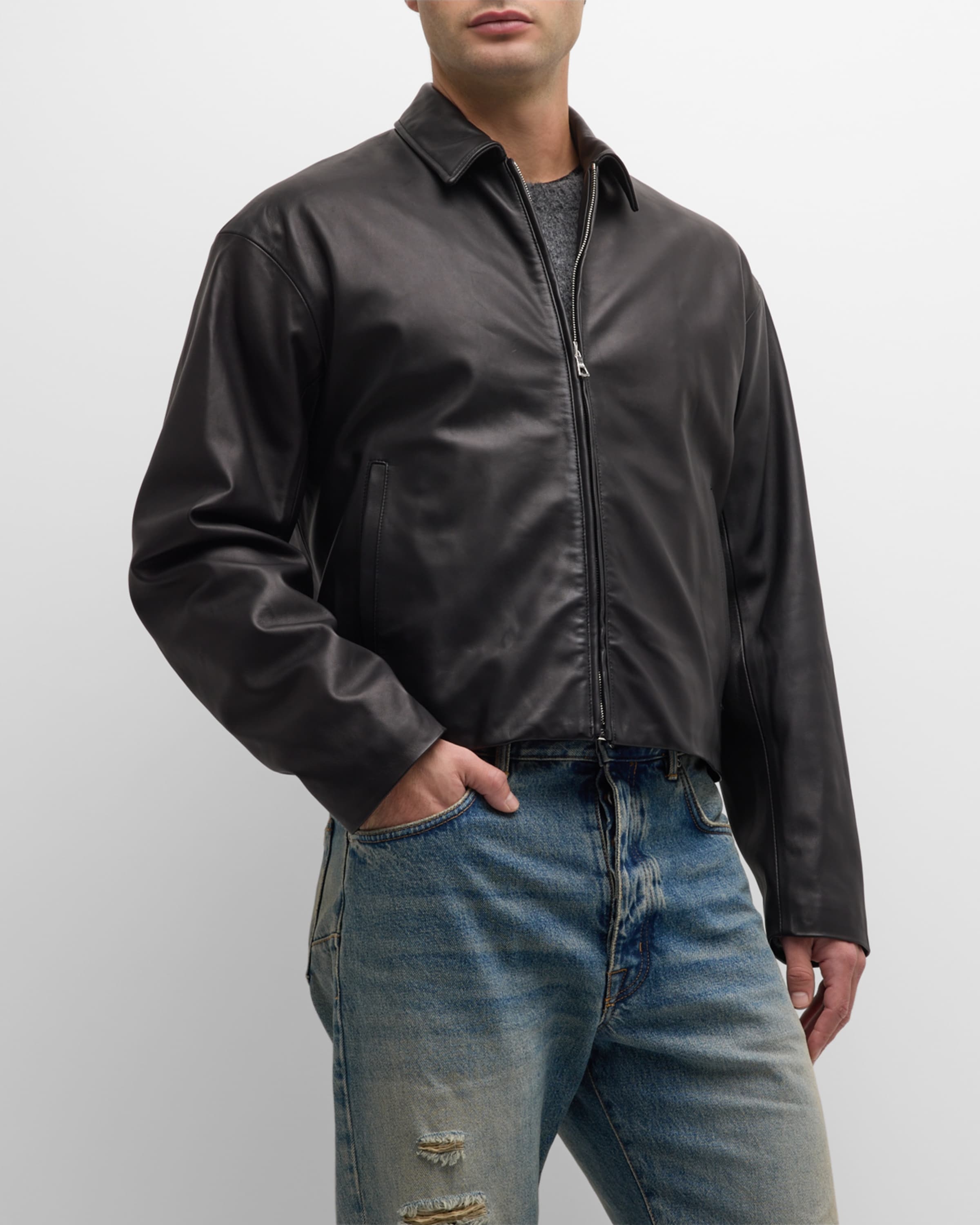 John Elliott Men's Cropped Leather Blouson Jacket John Elliott Men's Cropped Leather Blouson Jacket