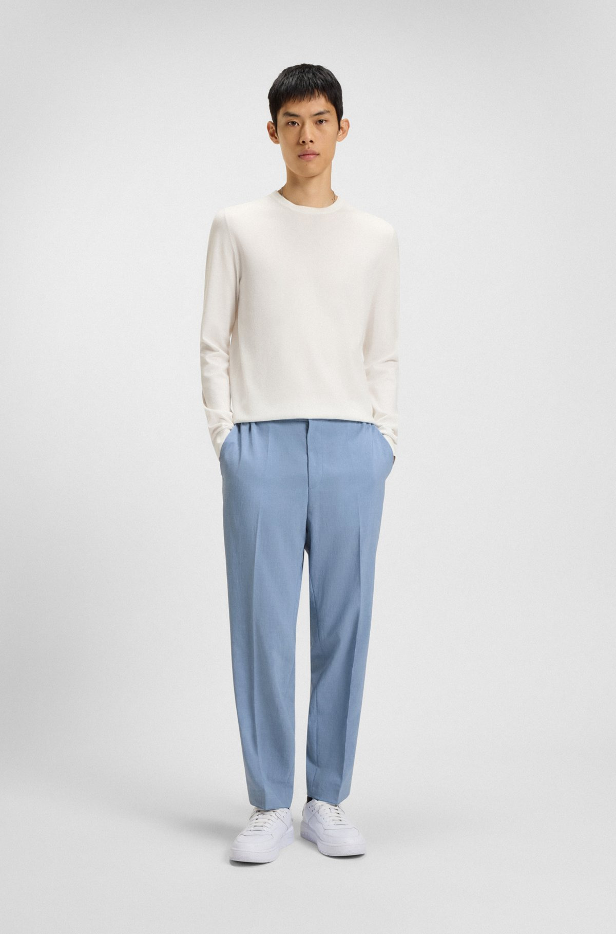 SLIM-FIT TROUSERS IN MELANGE WRINKLE-RESISTANT FABRIC - 3