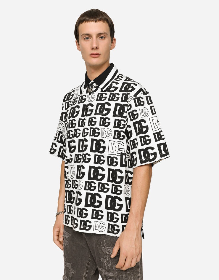 Cotton piqué polo-shirt with all-over DG logo print - 5