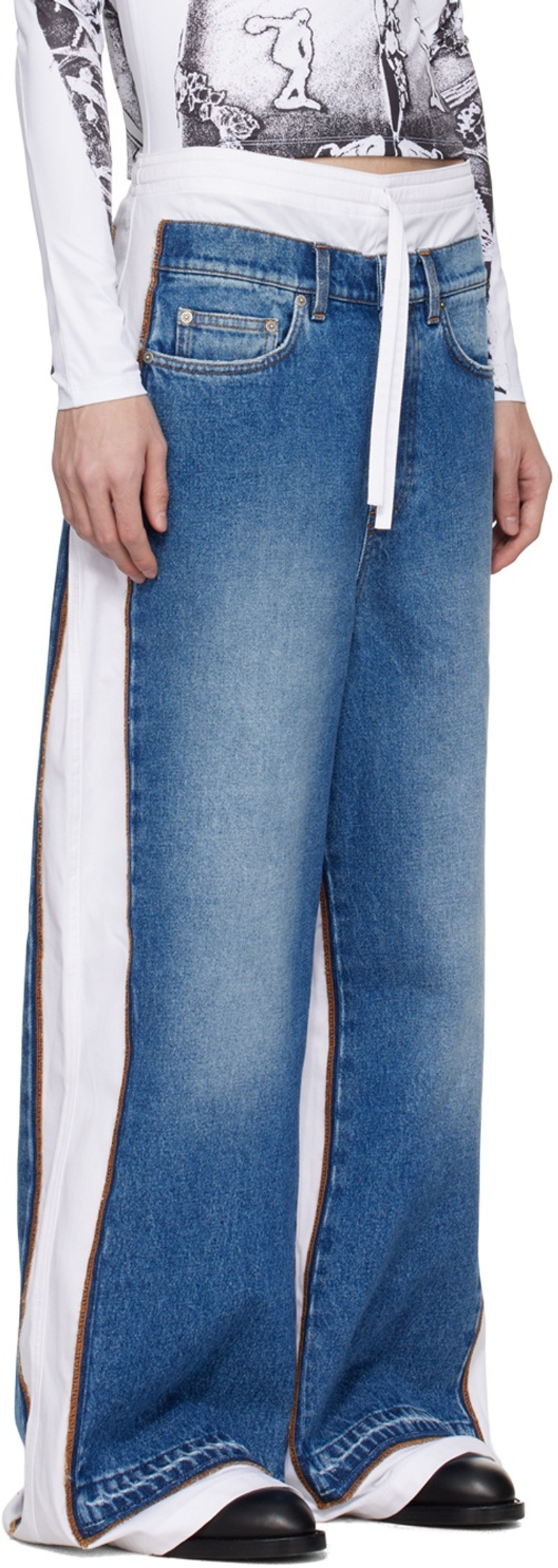 Jean Paul Gaultier Blue & White 'The Trompe L'œil' Denim Trousers outlook
