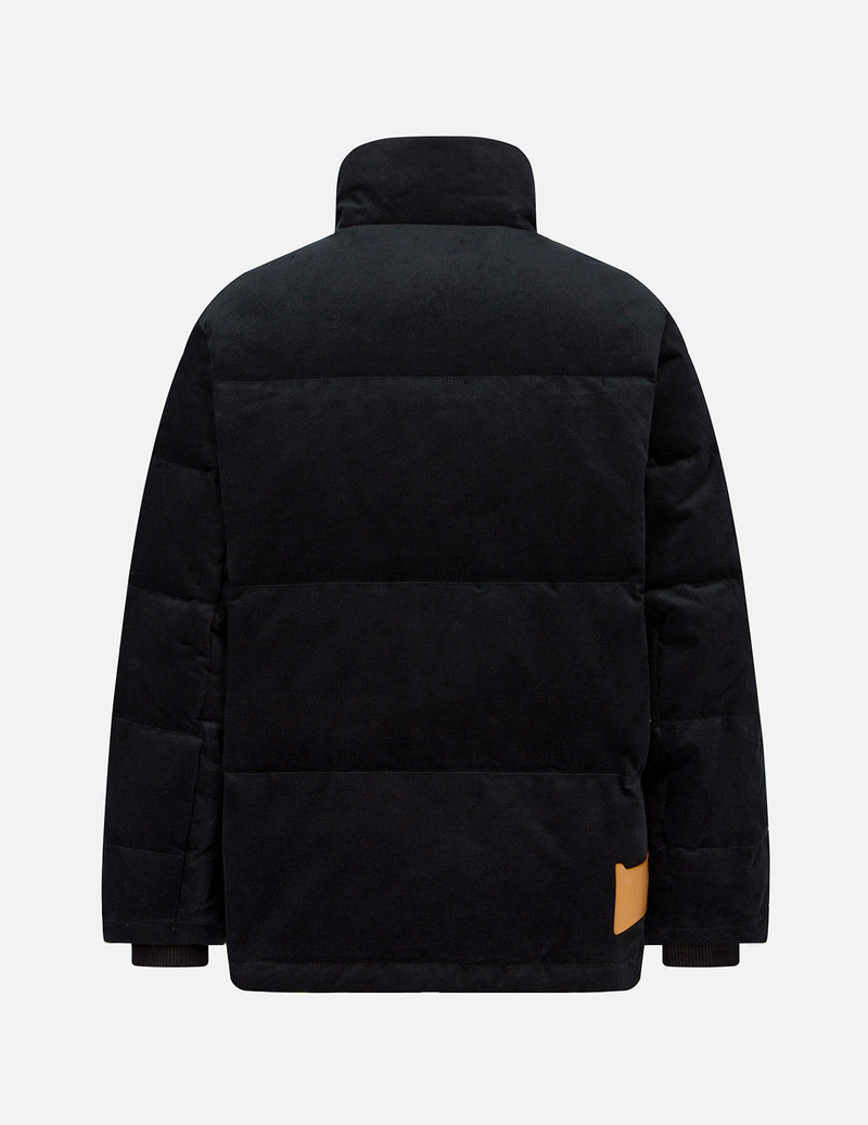 EVISU Seagull and Slogan Embroidered Velvet Down Jacket outlook
