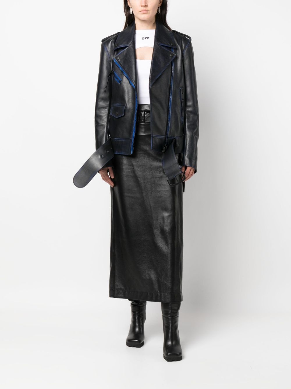 contrast-trim leather jacket - 2