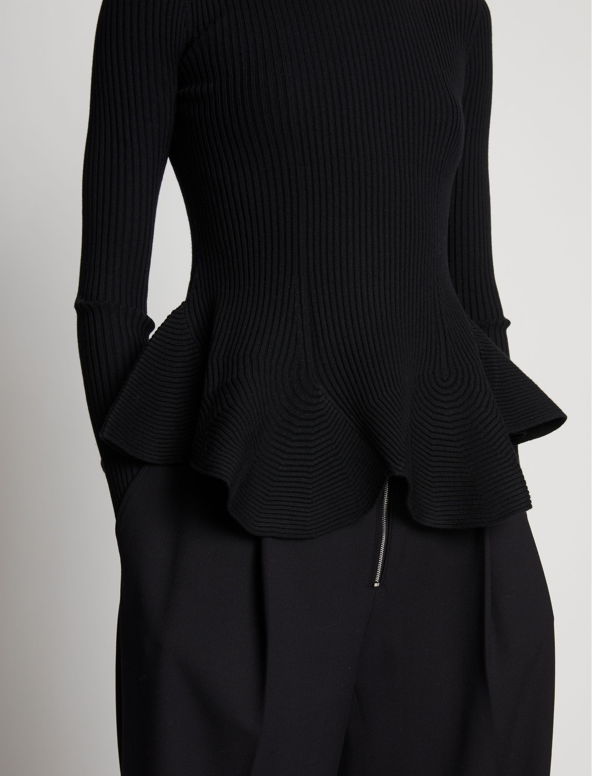 Fluted Rib Knit Peplum Sweater - 6