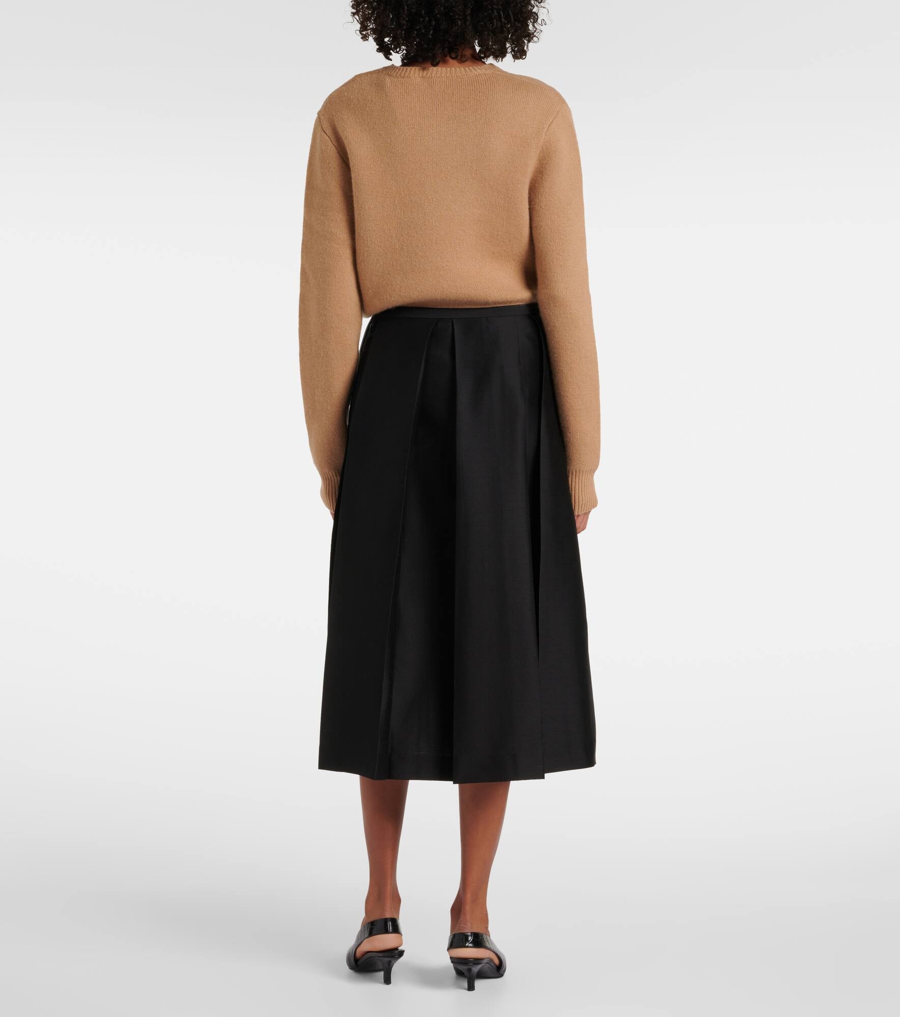 Pleated wool and silk midi skirt - 3