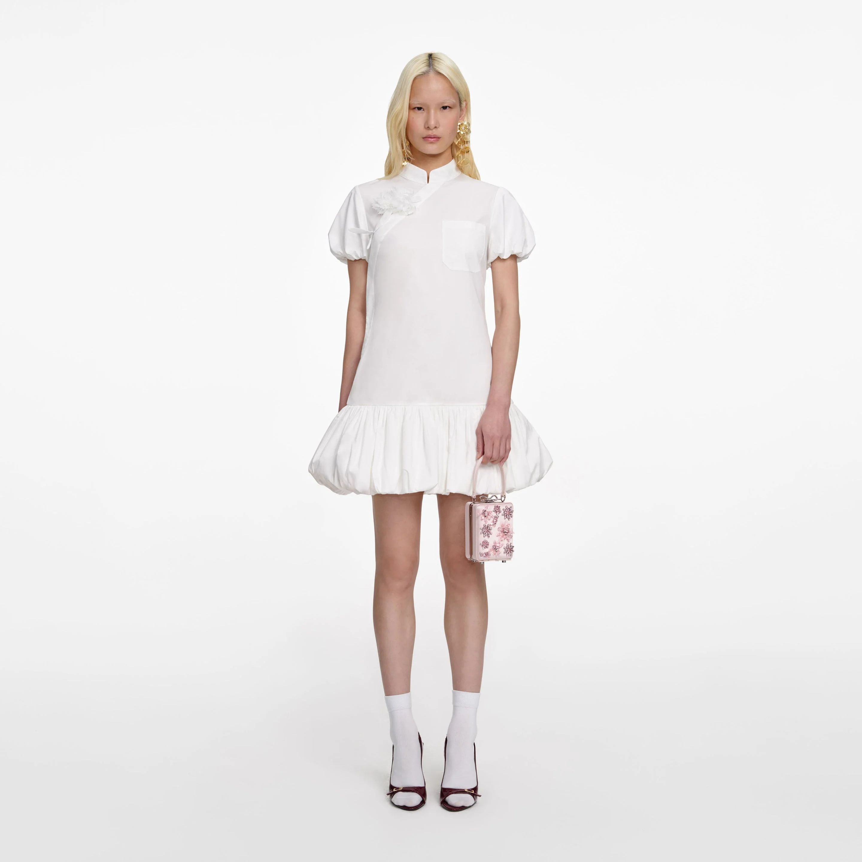 White Cotton Asymmetric Mini Dress - 1