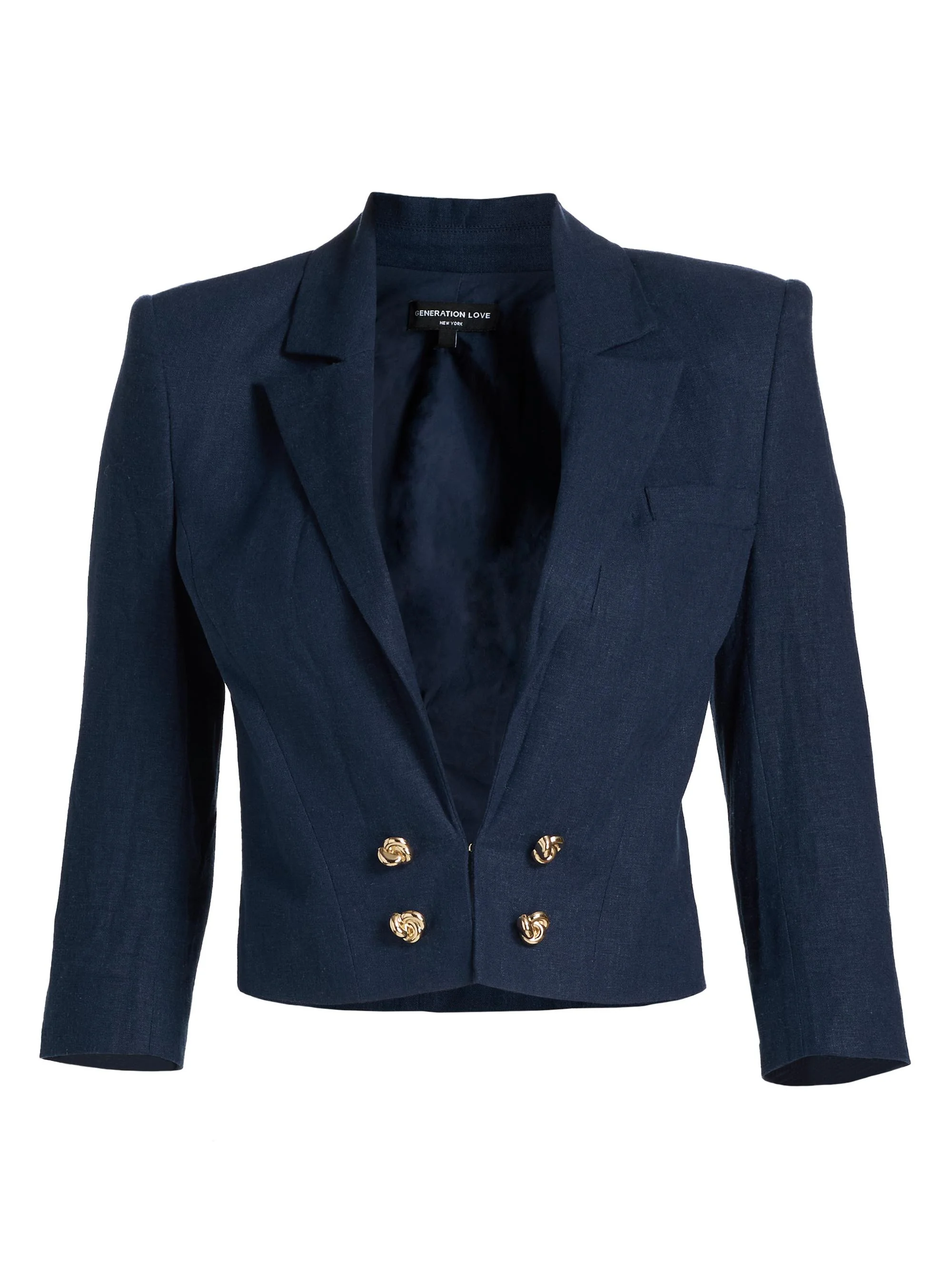 Women's Emmeline Linen Crop Blazer - French Navy - 1