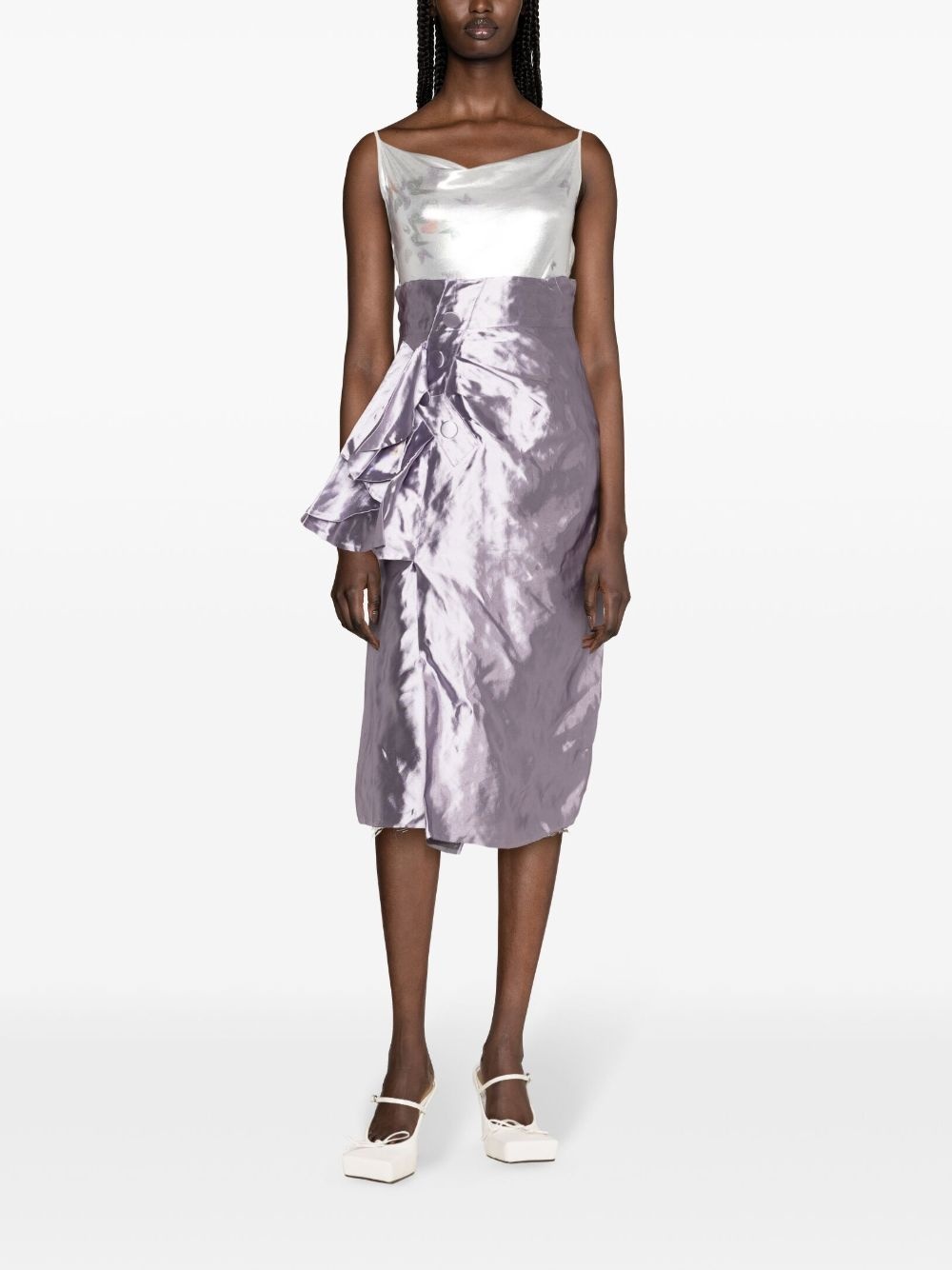 drape-detailed satin midi skirt - 2