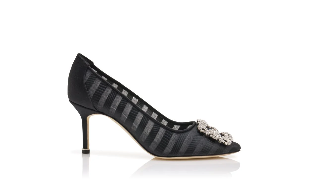 Black Organza Jewel Buckle Pumps - 1