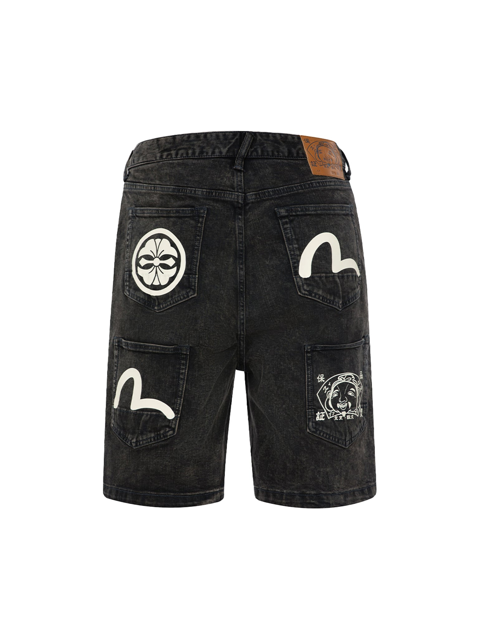 SEAGULL AND KAMON PRINT MULTI-POCKET RELAX FIT DENIM SHORTS - 10