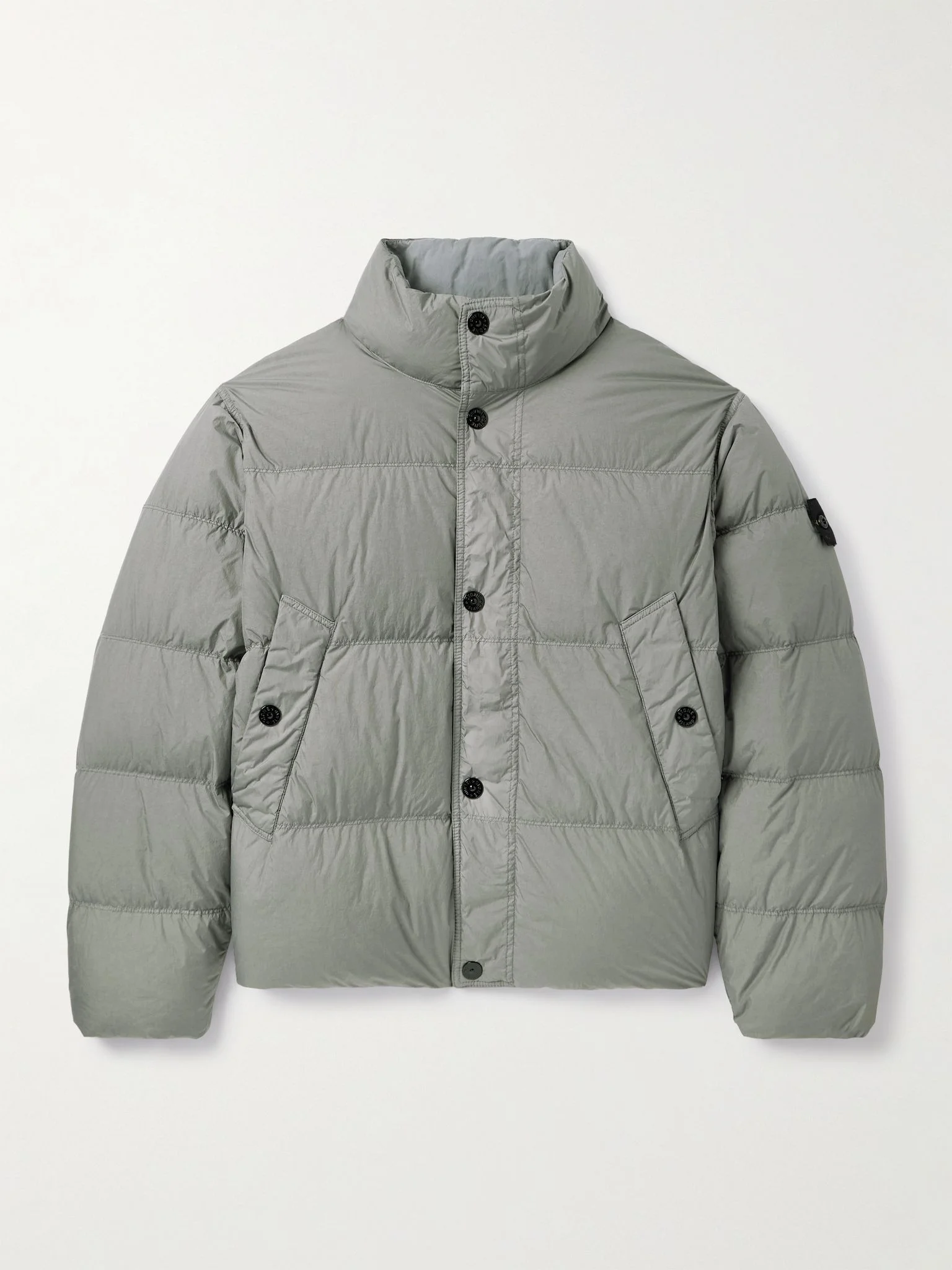 Logo-Appliquéd Garment-Dyed Quilted Crinkle Reps Down Jacket Gray - 1