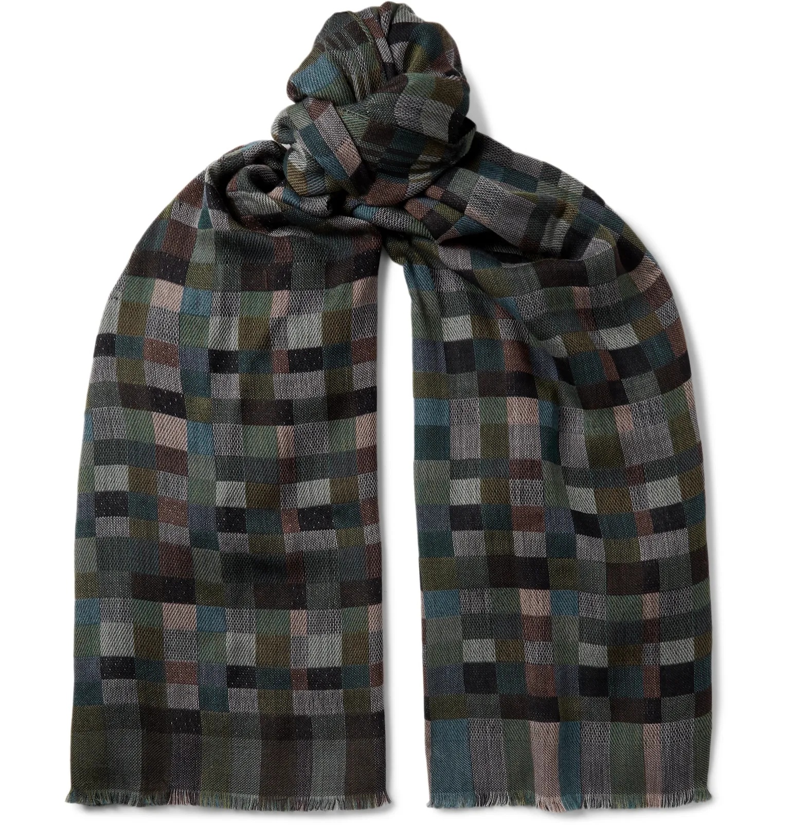 Fringed Checked Virgin Wool Scarf - 1