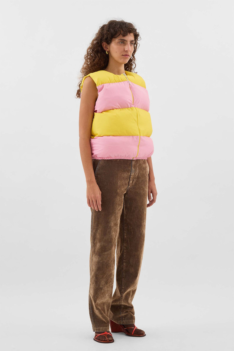PUFFY GILET / pink & bright yellow 3