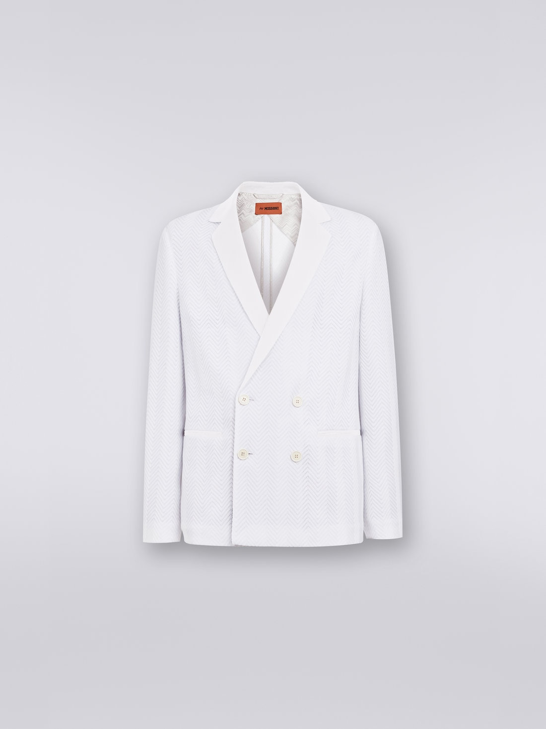Plain cotton and viscose chevron double-breasted blazer - 1