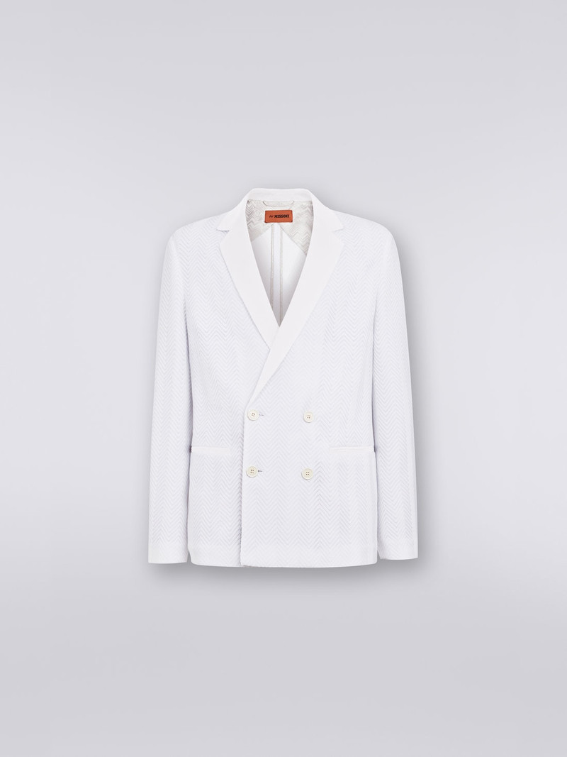 Plain cotton and viscose chevron double-breasted blazer 1