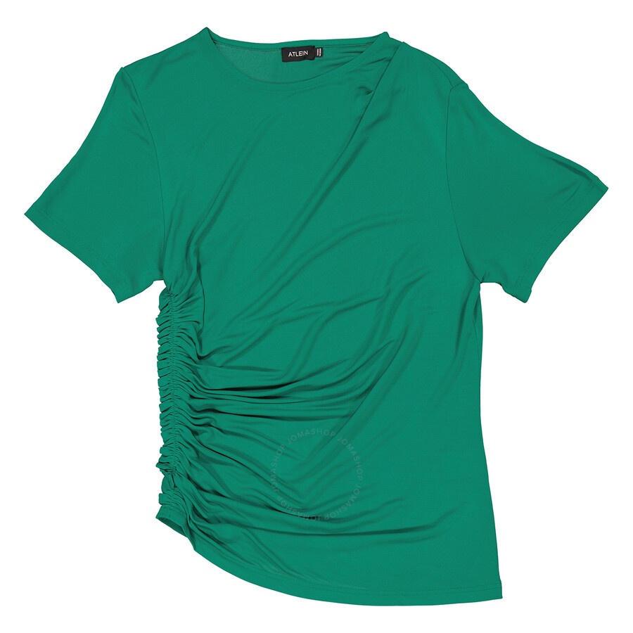 Atlein Green Short-sleeve Gatherside Viscose T-shirt, Brand Size 38 (US Size 4) - 5
