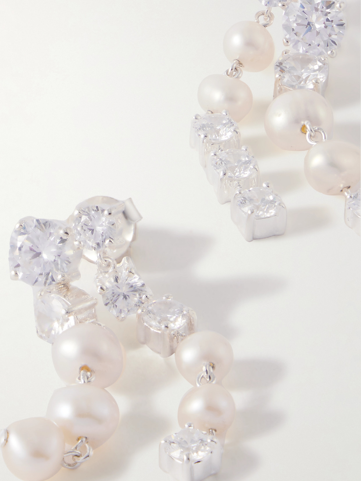 Recycled Silver, Pearl And Cubic Zirconia Earrings - 4