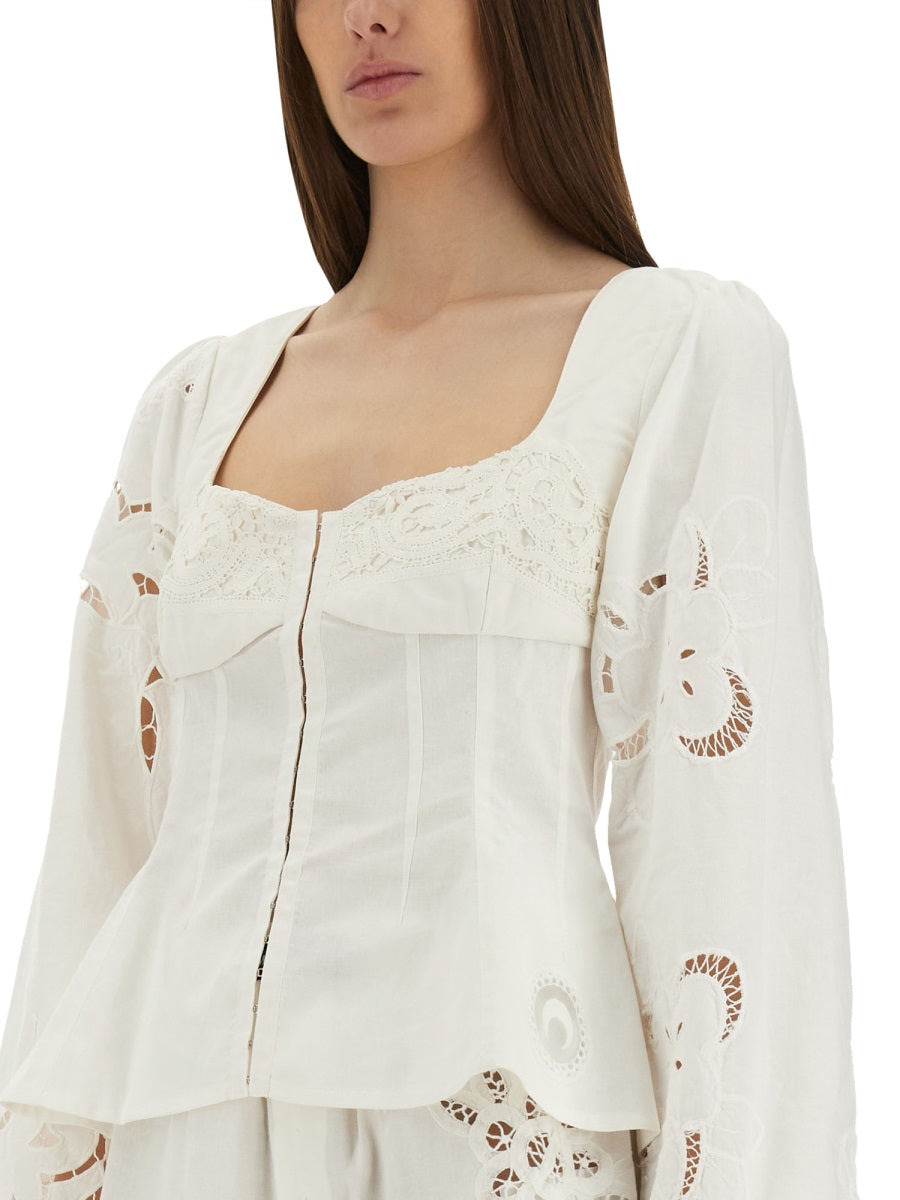 Marine Serre Women Upcycled Linen Top - 4