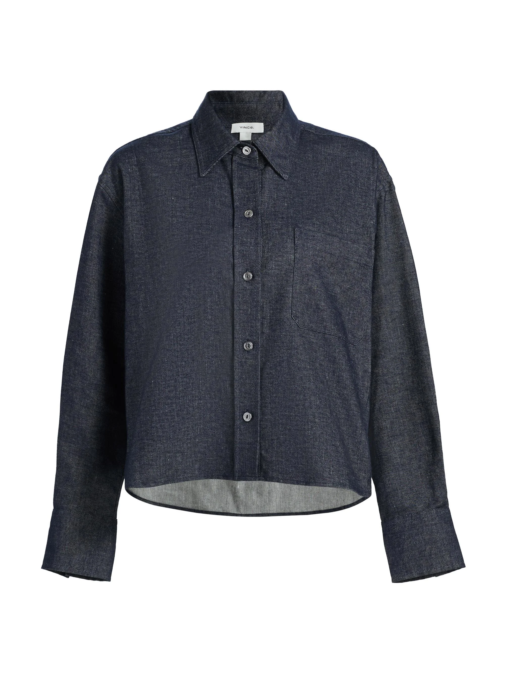 Women's Chambray Cotton-Linen Crop Shirt - Indigo - 1