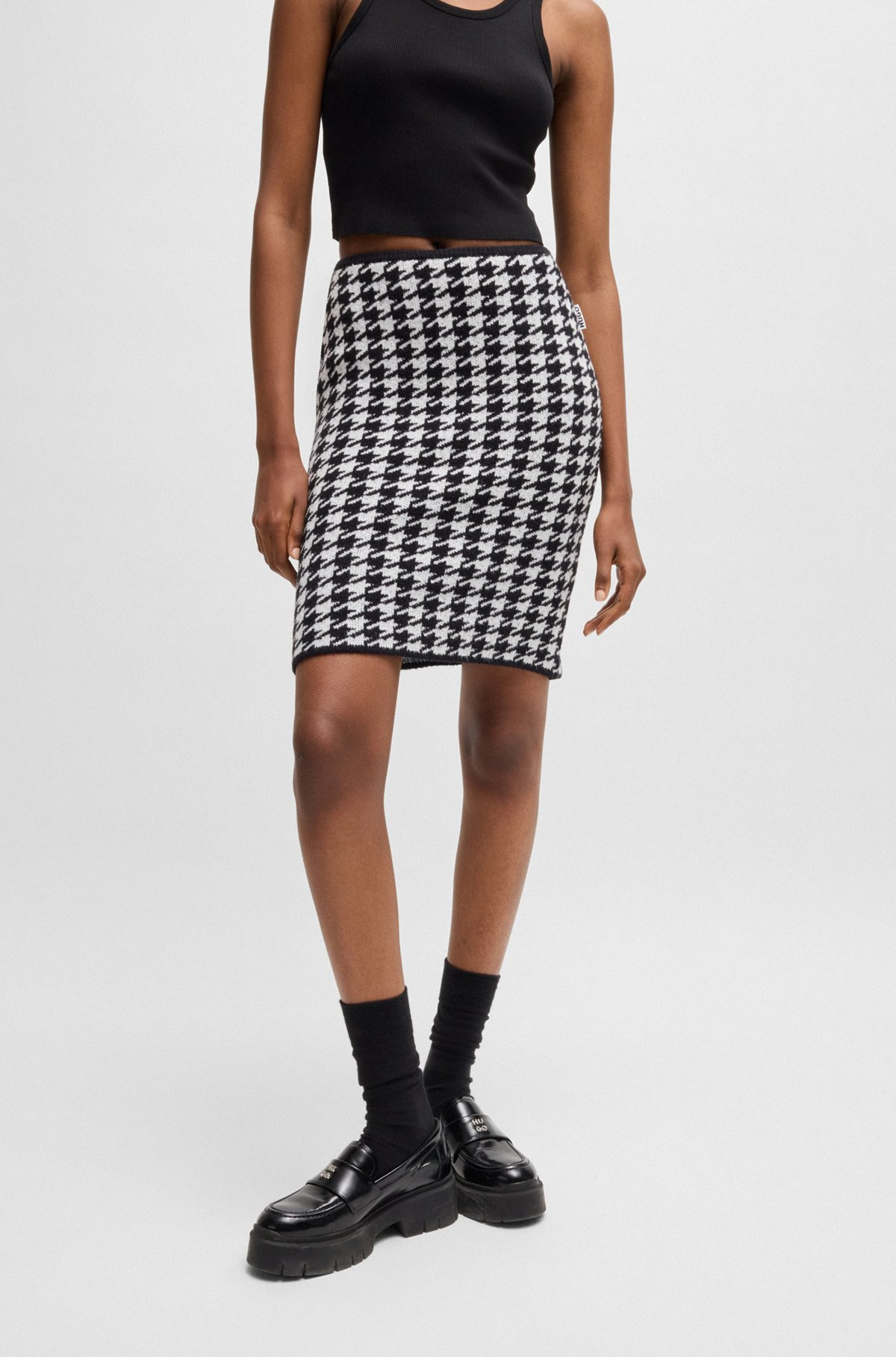 SLIM-FIT MINI SKIRT IN A HOUNDSTOOTH COTTON BLEND - 2