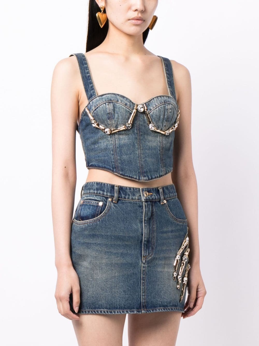 Claw Cup crystal-embellished denim bustier - 3